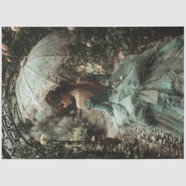 Dekoupage Brünettes Viktorianisches Kleid Floral U Seidenpapier (Vorderseite)