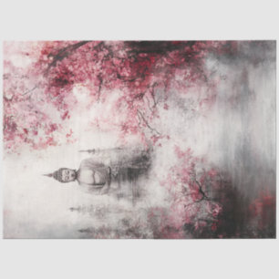 Dekoupage Buddha Statue Cherry Blossom Bäume Seidenpapier