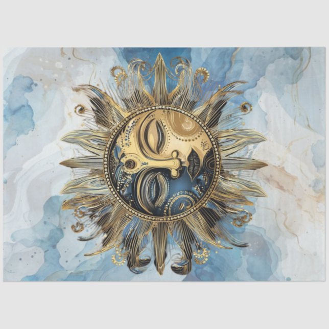 Dekoupage Celestial Soft Blue Crescent Moon Seidenpapier (Vorderseite)