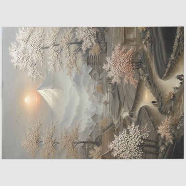 Dekoupage Chinese Village Mount Fuji Seidenpapier (Vorderseite)