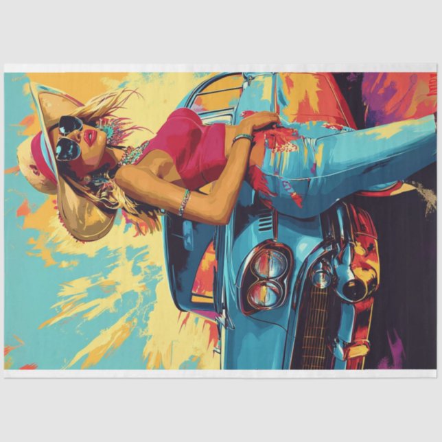 Dekoupage Classic Car Chic Poster Seidenpapier (Vorderseite)