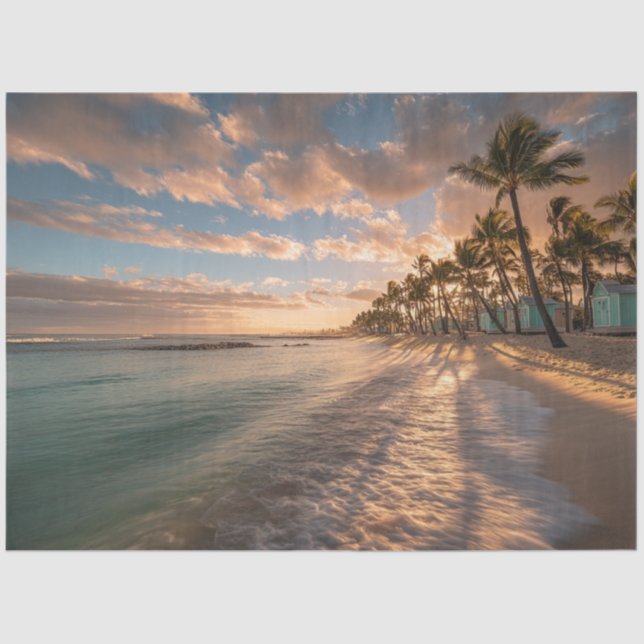 Dekoupage Coastal Island Charm Beach Huts Sunset Seidenpapier (Vorderseite)