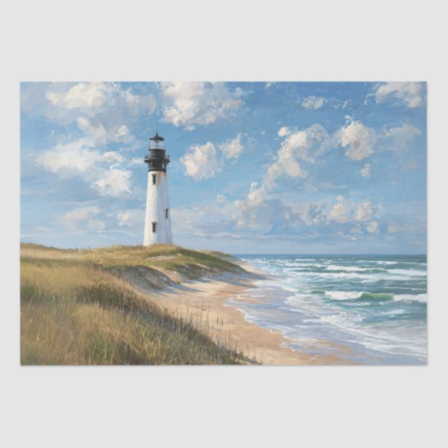 Dekoupage Coastal Scene Beach Light House Seidenpapier (Vorderseite)