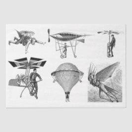 Dekoupage Collage von Vintagen Flugmaschinen Seidenpapier