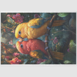 Dekoupage Conure Love Birds in Tropenwald Seidenpapier