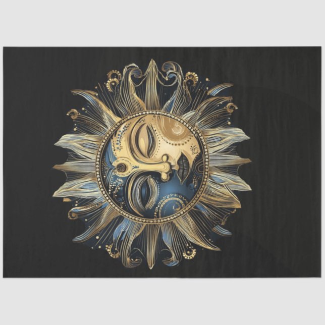 Dekoupage Crescent Intricate Celestial Sun Seidenpapier (Vorderseite)