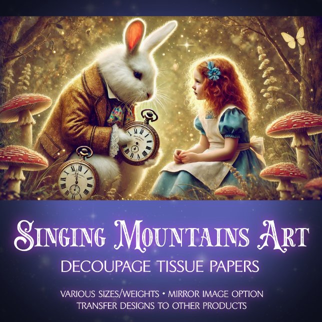 Dekoupage der Alice und White Rabbit Clock Collect Seidenpapier (Von Creator hochgeladen)