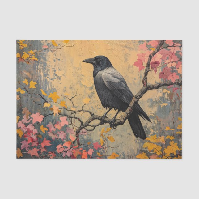 Dekoupage der American Crow Autumn Foliage Seidenpapier (Vorderseite)