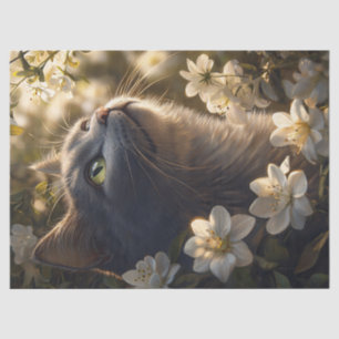 Dekoupage der Blue Cat White Blume Seidenpapier