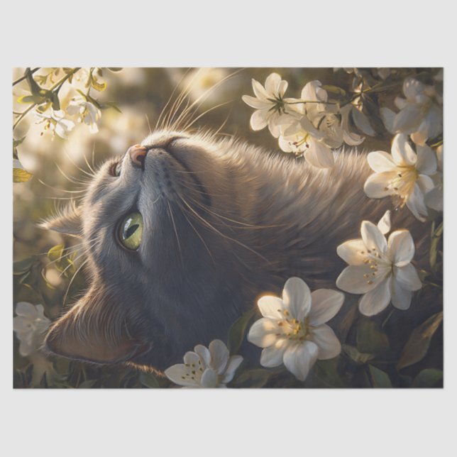 Dekoupage der Blue Cat White Blume Seidenpapier (Vorderseite)