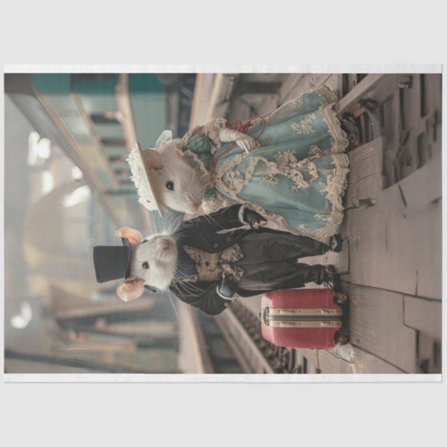 Dekoupage der französischen Vintagen Mäuse Seidenpapier (Vorderseite)