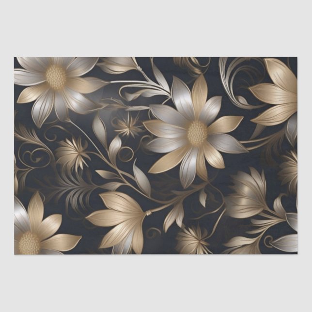 Dekoupage der Gold- und Silberne-Blume / Seidenpapier (Vorderseite)
