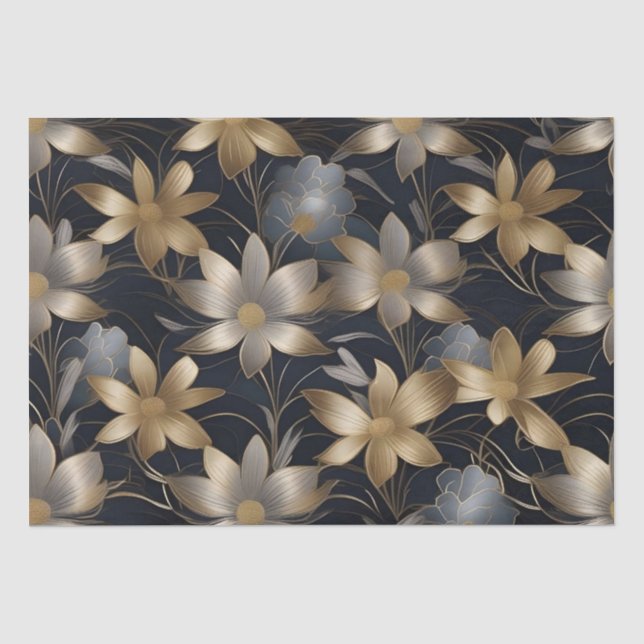 Dekoupage der Gold- und Silberne-Blume / Seidenpapier (Vorderseite)