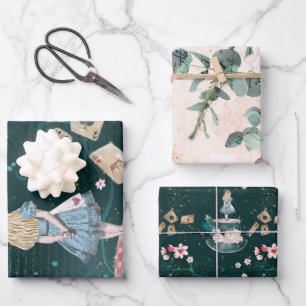 Dekoupage der Mad Hatter-Alice im Wunderland Geschenkpapier Set