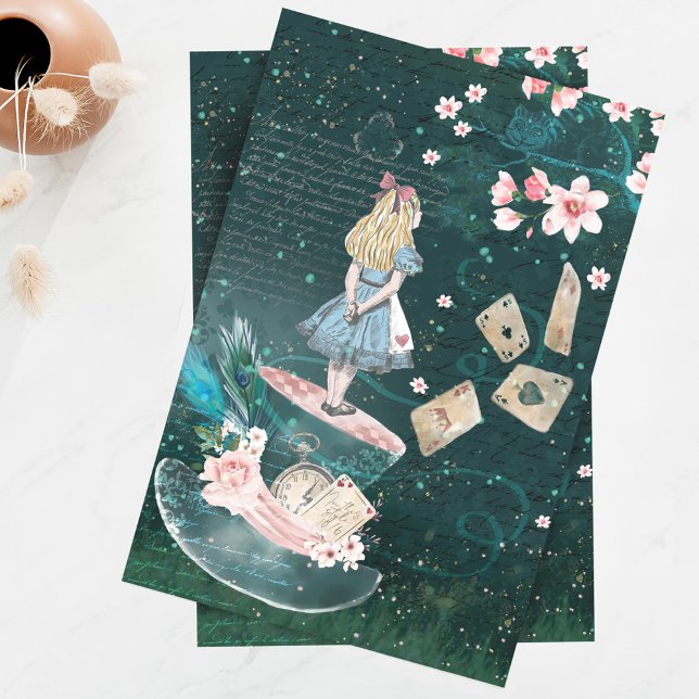 Dekoupage der Mad Hatter-Alice im Wunderland Seidenpapier (Von Creator hochgeladen)