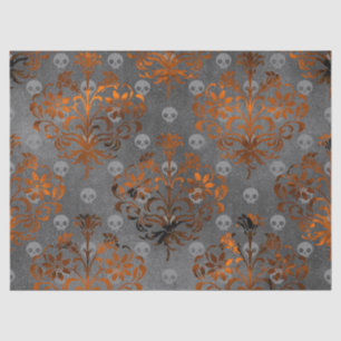 Dekoupage der Metallorange Damast und Schädel Seidenpapier