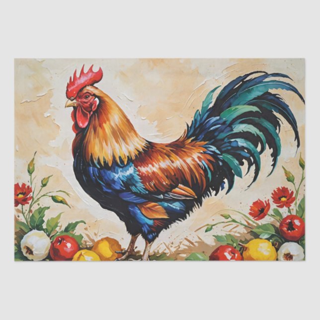 Dekoupage der Rooster-Acrylmalerei Seidenpapier (Vorderseite)