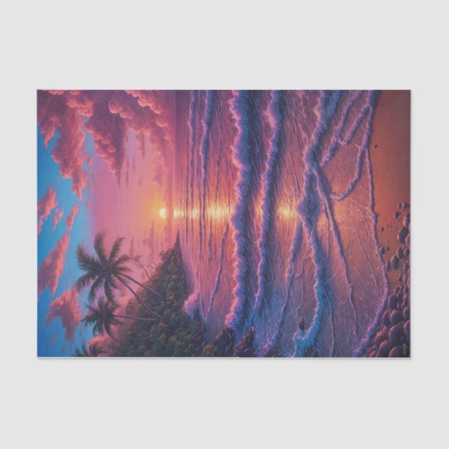 Dekoupage der rosa Sandbucht | Tropischer Strand Seidenpapier (Vorderseite)