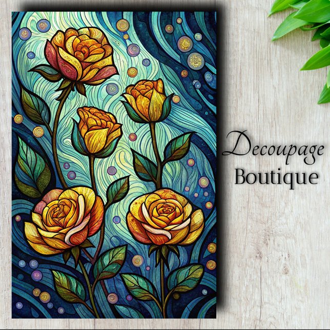 Dekoupage der Rose aus Hartglas Seidenpapier (Stained Glass Rose Decoupage Tissue Paper)