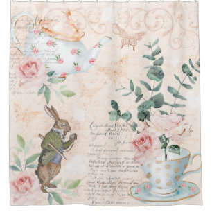 Dekoupage der Vintagen Alice im Wunderland Duschvorhang