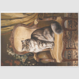 Dekoupage der Vintagen Katzenmalerei in Regal Pers Seidenpapier