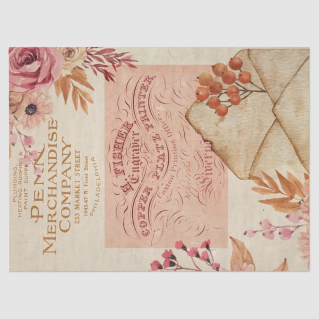Dekoupage der Vintagen Peach- und rosa-Blume Seidenpapier (Vorderseite)