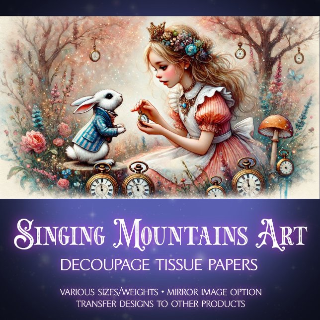 Dekoupage der weißen Rabbinenwald-Uhr Seidenpapier (Von Creator hochgeladen)