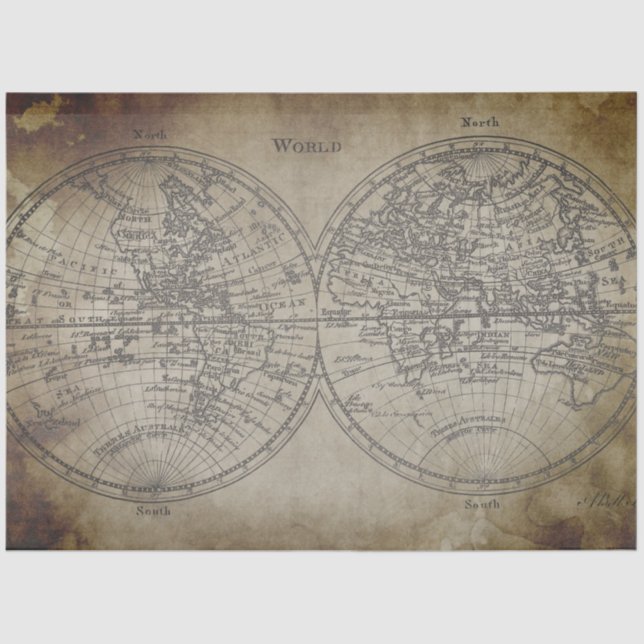 Dekoupage der Weltkarte Seidenpapier (Vorderseite)