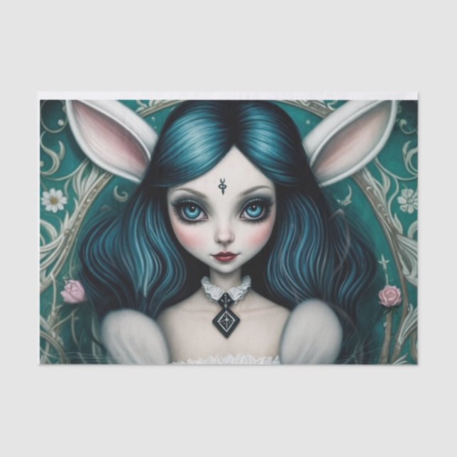 Dekoupage der Whimsical White Kanbit Girl Alice Seidenpapier (Vorderseite)