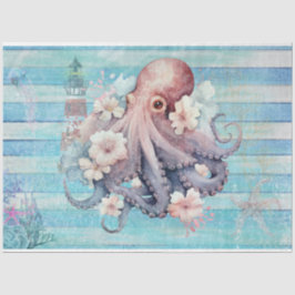 Dekoupage des blauen Blumenoktopus: Nautical Seidenpapier