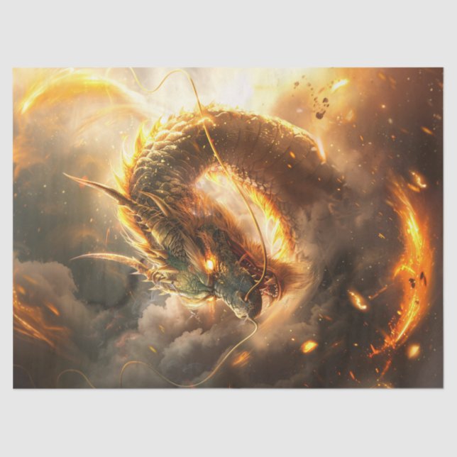 Dekoupage des Golden Chinese Dragon Illustration Seidenpapier (Vorderseite)