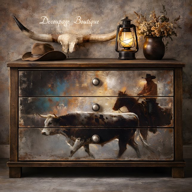 Dekoupage des Rinderlaufwerks Seidenpapier (Cattle Drive Decoupage Tissue Paper Mockup)