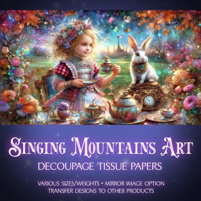 Dekoupage des verzauberten Alice's Bunny Tee Party Seidenpapier (Von Creator hochgeladen)