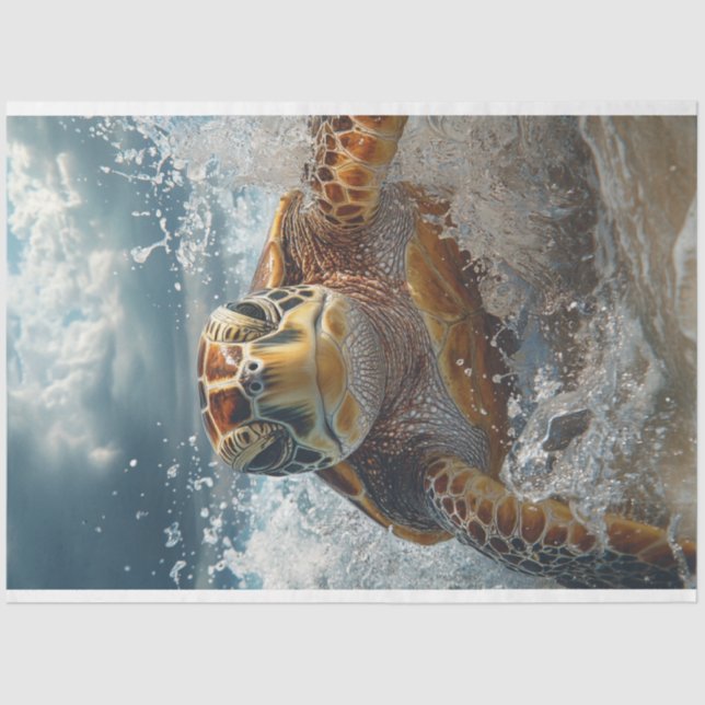 Dekoupage Digital Art Sea Turtle im Ozean Seidenpapier (Vorderseite)