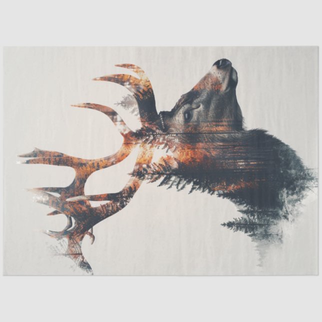 Dekoupage Double Exposure Deer Profile Seidenpapier (Vorderseite)