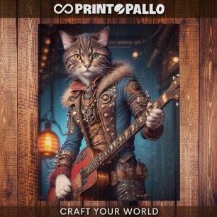 Dekoupage - Eine Steampunk-Katze & Gitarre - Geschenkpapier Set