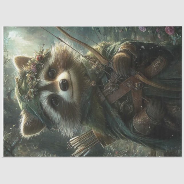 Dekoupage Enchanted Racoon Forest Archer Seidenpapier (Vorderseite)