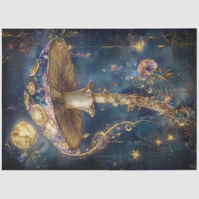 Dekoupage Fantastische Blue Golden Mushroom Seidenpapier (Vorderseite)