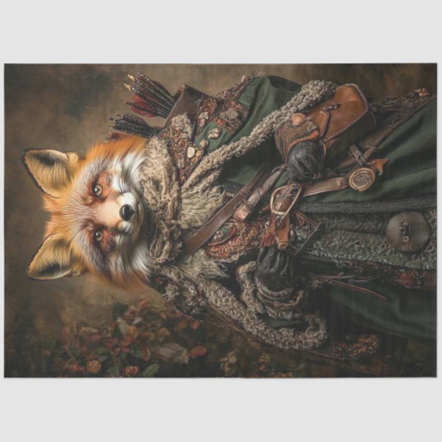 Dekoupage Fantasy Fox mittelalterliche Stilkunst Seidenpapier (Vorderseite)