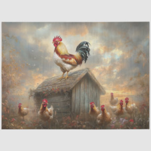 Dekoupage Farm Rooster auf Shed Vibranage Plumage Seidenpapier