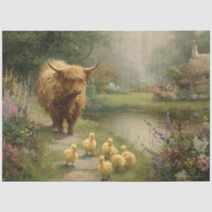 Dekoupage Farm Scene Highland & Ducklings Pond Seidenpapier