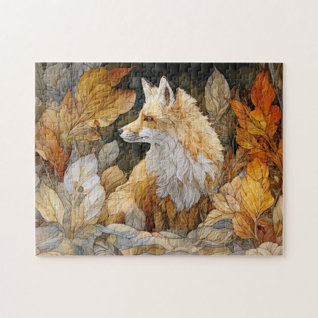 Dekoupage Fox mit Herbstleaves Art Nouveau Puzzle (Horizontal)