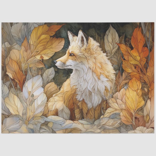 Dekoupage Fox mit Herbstleaves Art Nouveau Seidenpapier (Vorderseite)