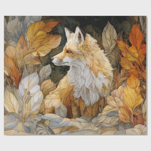 Dekoupage Fuchs mit Art Nouveau Herbstlaub Geschenkpapier