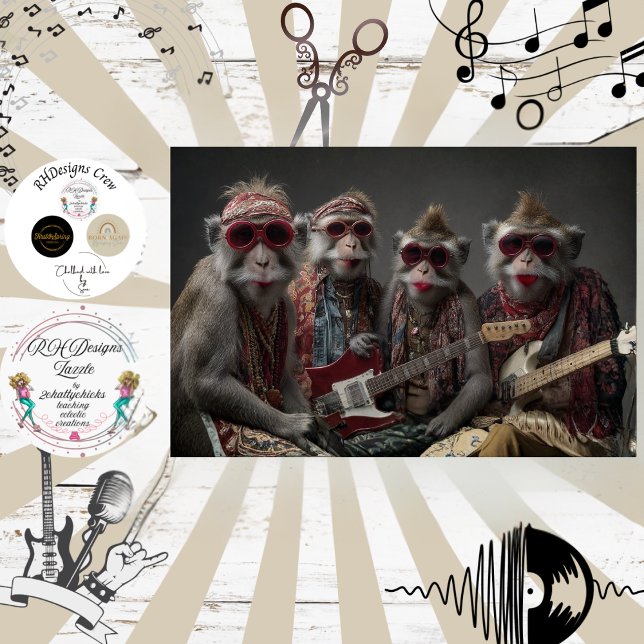 Dekoupage Funky Monkey Rockers Band Boho Kunst  Seidenpapier (Von Creator hochgeladen)