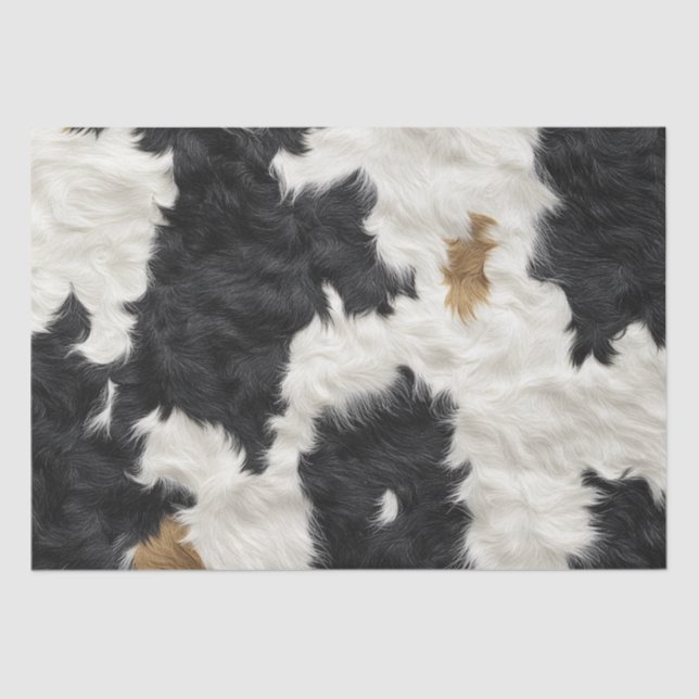 Dekoupage Fur Cowhide Muster Schwarz Braun & Weiß Seidenpapier (Vorderseite)