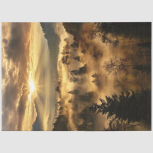 Dekoupage Golden Forest Landschaft Nebel Sonnenauf Seidenpapier