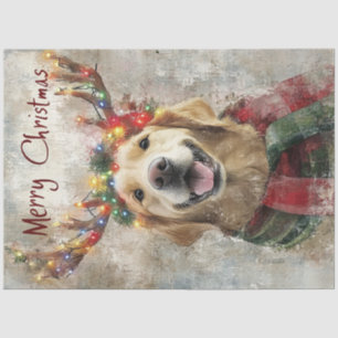 Dekoupage Golden Retriever Antlers & Christmas Seidenpapier
