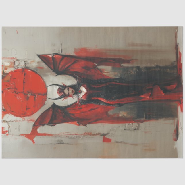 Dekoupage Gothic Woman in Rot Seidenpapier (Vorderseite)