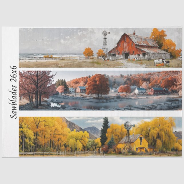 Dekoupage Handsäge-Designs Rote Scheune, Gelbe Sch Seidenpapier (Vorderseite)